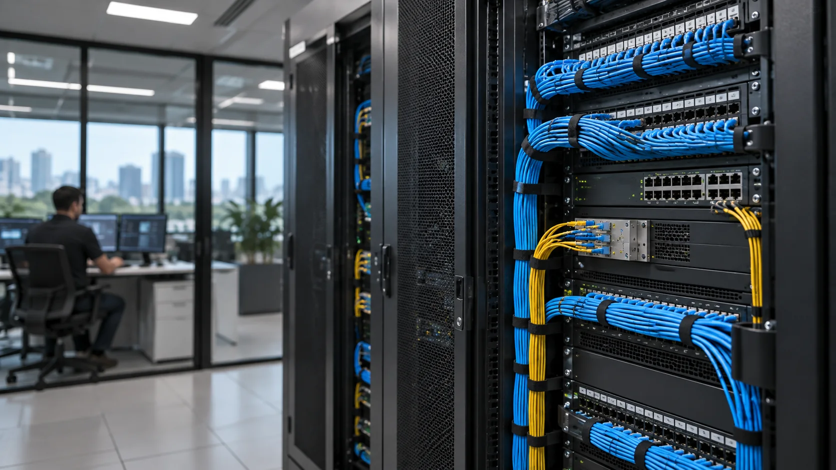 Infraestrutura de telecomunicações instalada em ambiente corporativo